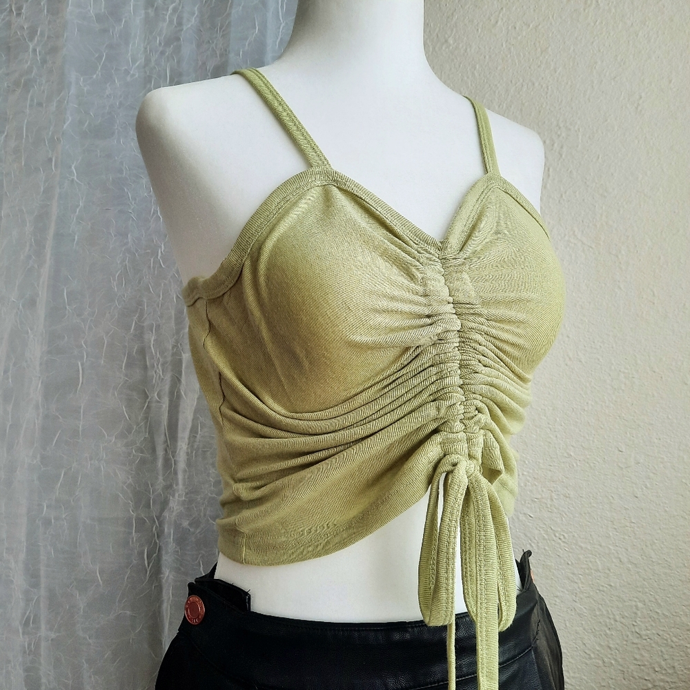 Dazy Adjustable Rouched Drawstring Tank Sage Green - Picture 5 of 14